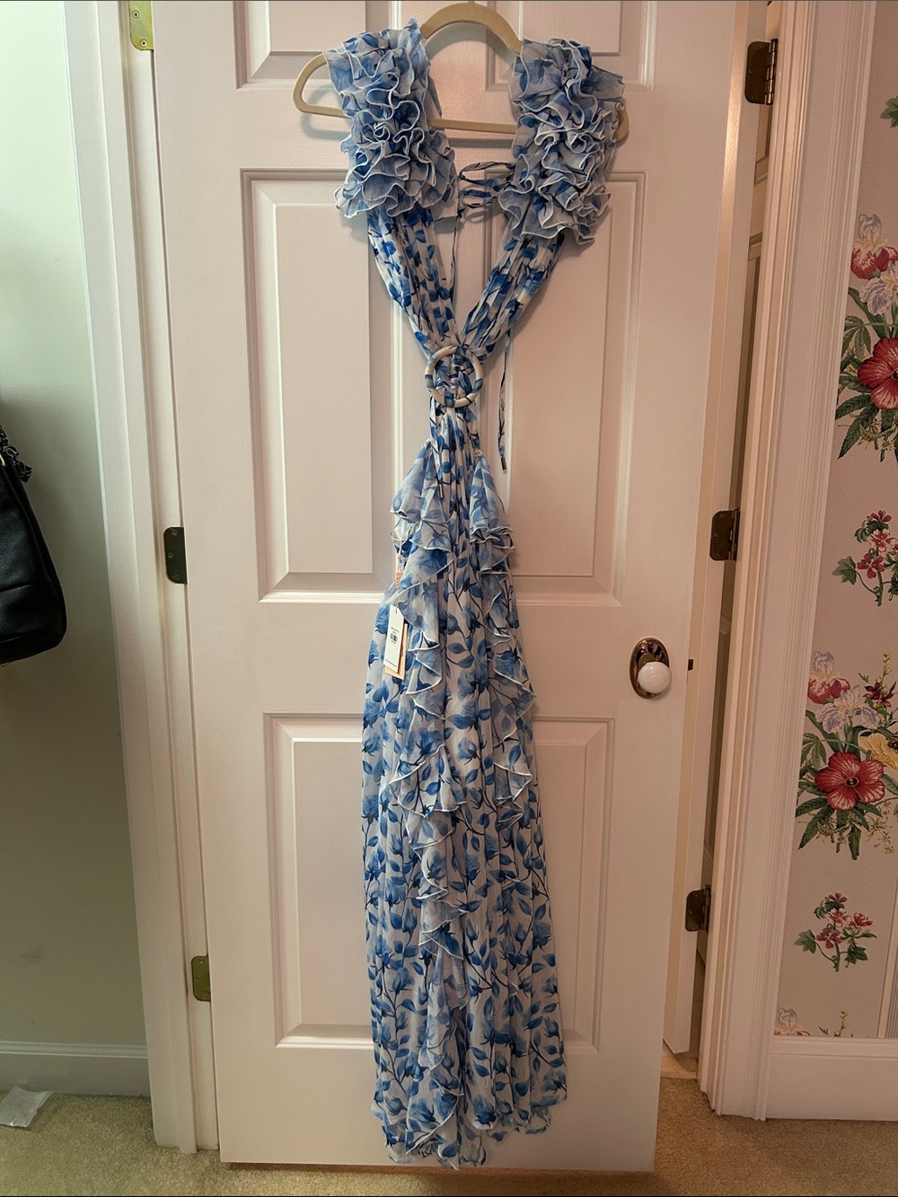 Anne Louise Boutique ABL Blue Floral Ruffle Maxi Dress Mykonos Cassini NWT - Picture 4 of 12